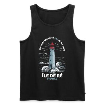 Île de Ré Voyage Charente Maritime Phare - Débardeur bio Premium Homme - noir - Devant - AI Model Male 178 light (178cm)