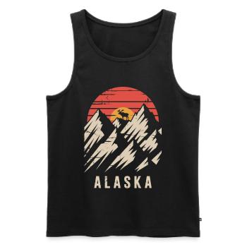 Alaska Retro T-Shirt – Mountains and Moose - Men's Premium Organic Tank Top - black - Front - AI Model Male 178 light (178cm)