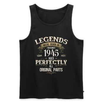 80e anniversaire Légende November Né en 1945 - Débardeur bio Premium Homme - noir - Devant - Michal (187cm)