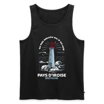 Pays d'Iroise Plus Bel Endroit du Monde Finistère - Débardeur bio Premium Homme - noir - Devant - AI Model Male 178 light (178cm)