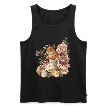 Écureuil, Animal, Fleurs, Papillons - Débardeur bio Premium Homme - noir - Devant - Michal (187cm)