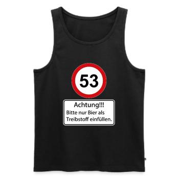 53 Attention : ne remplissez que de la bière comme carburant - Débardeur bio Premium Homme - noir - Devant - Michal (187cm)
