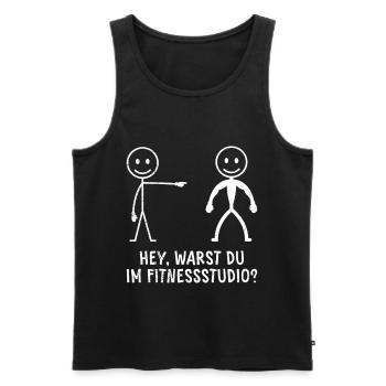 Fitnessstudio HEY WARST DU IM FITNESSSTUDIO LUSTIG - Männer Premium Bio Tank Top - Schwarz - Vorne - Michal (187cm)