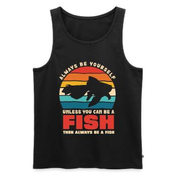 Fisch Selbst Sein Retro Sonnenuntergang - Männer Premium Bio Tank Top - Schwarz - Vorne - Michal (187cm)