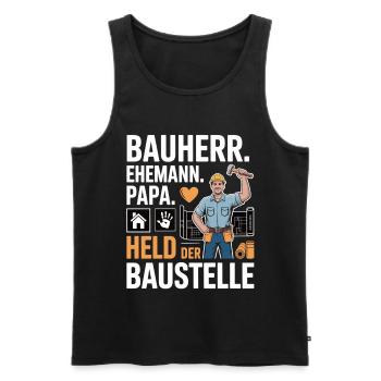 Héros du chantier – papa, mari et constructeur - Débardeur bio Premium Homme - noir - Devant - Michal (187cm)