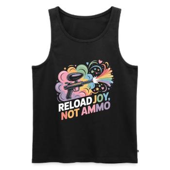 Paintball Shirt - Reload Joy Not Ammo - Männer Premium Bio Tank Top - Schwarz - Vorne - AI Model Male 178 light (178cm)