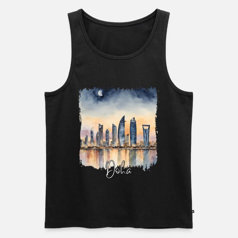 Doha Aquarell, Doha Katar - Männer Premium Bio Tank Top - Schwarz