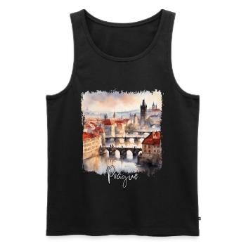 Aquarelle de Prague, Prague République tchèque - Débardeur bio Premium Homme - noir - Devant - Michal (187cm)