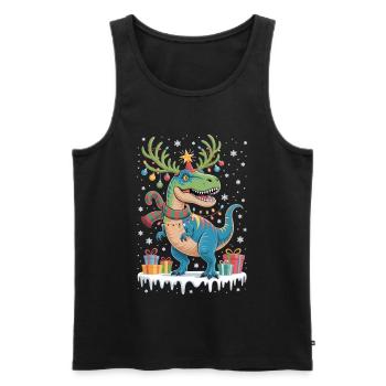 T-Rex de Noël avec guirlandes lumineuses et cadeaux - Débardeur bio Premium Homme - noir - Devant - Michal (187cm)