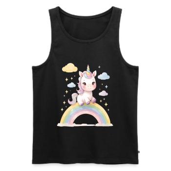 Licorne sur la magie de l’arc-en-ciel - Débardeur bio Premium Homme - noir - Devant - Michal (187cm)