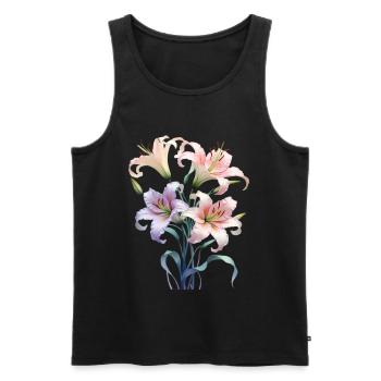 Bouquet de lys pastel - Débardeur bio Premium Homme - noir - Devant - Michal (187cm)
