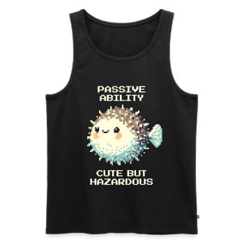 Passif : doux, mais dangereux | Poisson-globe - Débardeur bio Premium Homme - noir - Devant - AI Model Male 178 light (178cm)