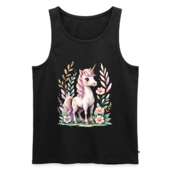 Licorne pastel avec cadre à fleurs - Débardeur bio Premium Homme - noir - Devant - AI Model Male 178 light (178cm)