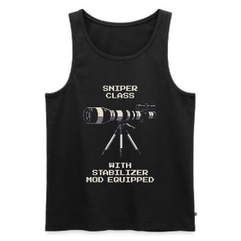 Classe de tireur d’élite | Téléobjectif avec stabilisateur - Débardeur bio Premium Homme - noir - Devant - AI Model Male 178 light (178cm)