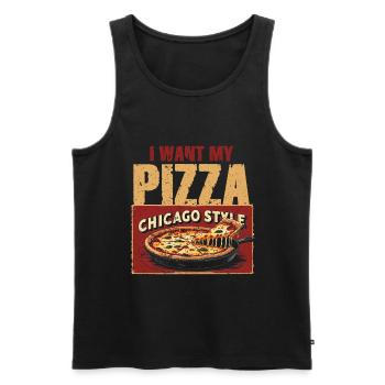 Plat profond Je veux ma pizza style Chicargo - Débardeur bio Premium Homme - noir - Devant - AI Model Male 178 light (178cm)