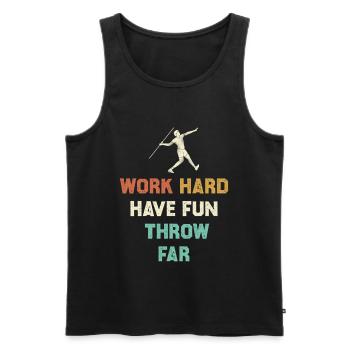 Work Hard, Throw Far Motif - Men's Premium Organic Tank Top - black - Front - AI Model Male 178 light (178cm)
