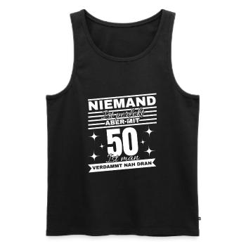 50th Birthday Joke Shirt - Men's Premium Organic Tank Top - black - Front - AI Model Male 178 light (178cm)