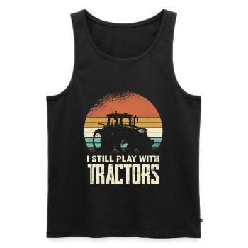 Silhouette de tracteur rétro avec police - Débardeur bio Premium Homme - noir - Devant - AI Model Male 178 light (178cm)