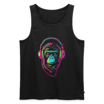 Neonaffe mit Kopfhörer - Männer Premium Bio Tank Top - Schwarz - Vorne - AI Model Male 178 light (178cm)