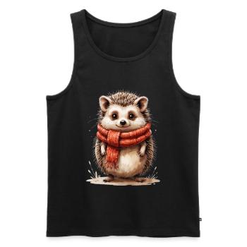 Winter Igel mit rotem Schal - Männer Premium Bio Tank Top - Schwarz - Vorne - AI Model Male 178 light (178cm)