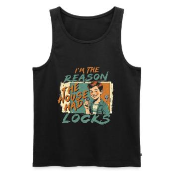 Brother Sister I'm The Reason House Had Locks - Men's Premium Organic Tank Top - black - Front - AI Model Male 178 light (178cm)