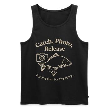 Capture Photo Relâcher Aventure de pêche - Débardeur bio Premium Homme - noir - Devant - Michal (187cm)