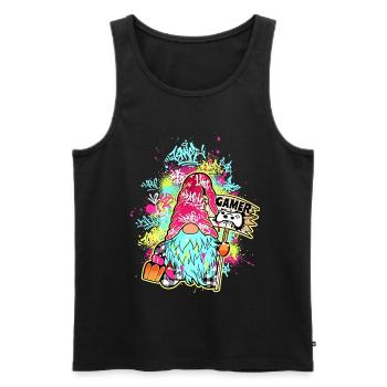 Gamer Gnome Street Art Graffiti Urban Gaming - Men's Premium Organic Tank Top - black - Front - Michal (187cm)