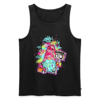 Gamer Gnome Street Art Gnome - Men's Premium Organic Tank Top - black - Front - Michal (187cm)