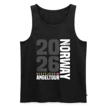 Vestfjord Fishing Trip Norway 2026 - Men's Premium Organic Tank Top - black - Front - AI Model Male 178 light (178cm)