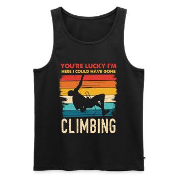 Kletterglück Spruch Hier Klettern - Männer Premium Bio Tank Top - Schwarz - Vorne - Michal (187cm)