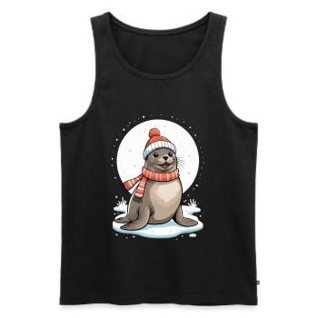 Winterliches Robbe mit Schal - Männer Premium Bio Tank Top - Schwarz - Vorne - AI Model Male 178 light (178cm)