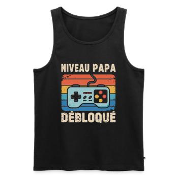 Niveau Papa Débloqué – Cadeau Futur Papa Gamer - Débardeur bio Premium Homme - noir - Devant - Michal (187cm)