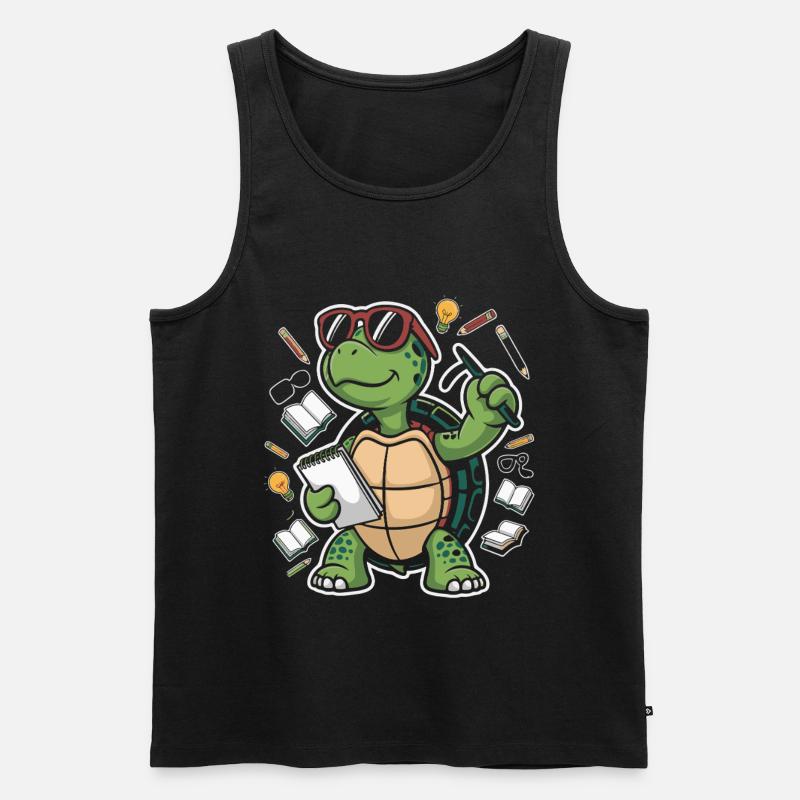 Lernende Schildkröte mit Stift - Männer Premium Bio Tank Top - Schwarz