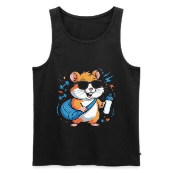 Hamster Fitnessstar Mit Sonnenbrille - Männer Premium Bio Tank Top - Schwarz - Vorne - AI Model Male 178 light (178cm)