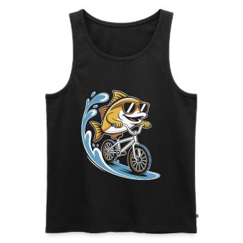 Poisson avec des lunettes de soleil sur un vélo - Débardeur bio Premium Homme - noir - Devant - AI Model Male 178 light (178cm)