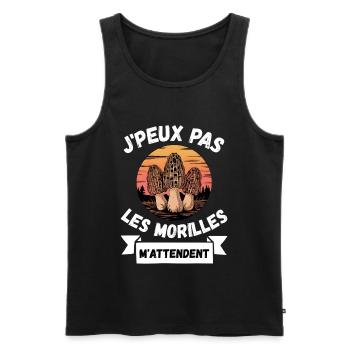 Morilles Humour Jpeux Pas - Débardeur bio Premium Homme - noir - Devant - Michal (187cm)