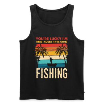 Silhouette rétro de coucher de soleil de pêche - Débardeur bio Premium Homme - noir - Devant - AI Model Male 178 light (178cm)