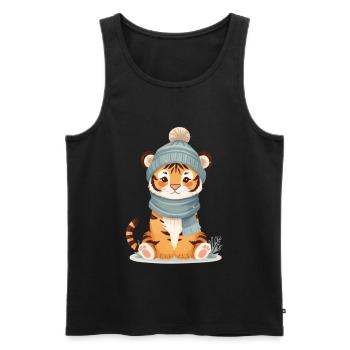 Winter tiger with cap - Men's Premium Organic Tank Top - black - Front - AI Model Male 178 light (178cm)