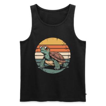 Tortue Rétro du Coucher de Soleil - Débardeur bio Premium Homme - noir - Devant - Michal (187cm)