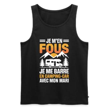 J’men Fous J’me Barre en Camping-Car Humour - Débardeur bio Premium Homme - noir - Devant - AI Model Male 178 light (178cm)