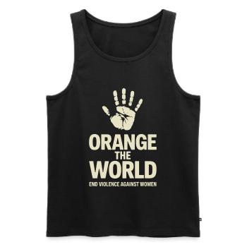 Orange The World - Men's Premium Organic Tank Top - black - Front - AI Model Male 178 light (178cm)