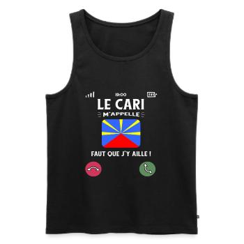 Le Cari M’Appelle Humour Réunionnais - Débardeur bio Premium Homme - noir - Devant - AI Model Male 178 light (178cm)