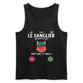 Le Sanglier M’Appelle Humour Chasse - Débardeur bio Premium Homme - noir - Devant - Michal (187cm)