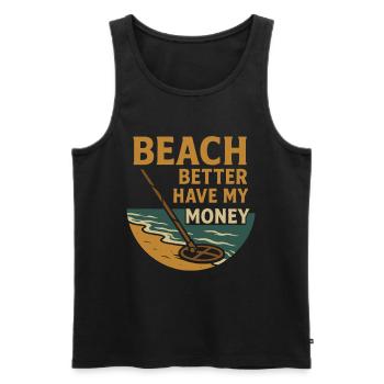 Beach a intérêt à m’amuser avec la détection de métaux - Débardeur bio Premium Homme - noir - Devant - AI Model Male 178 light (178cm)
