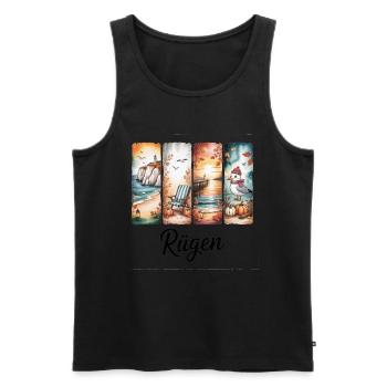 Rügen Baltic Sea Seasons Lighthouse Seagull - Men's Premium Organic Tank Top - black - Front - AI Model Male 178 light (178cm)