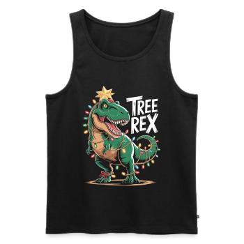 T-Rex Xmas Shirt – Dinosaur with Fairy Lights - Men's Premium Organic Tank Top - black - Front - Michal (187cm)
