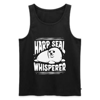Sattelrobbe Robben Harp Seal Whisperer - Männer Premium Bio Tank Top - Schwarz - Vorne - Michal (187cm)