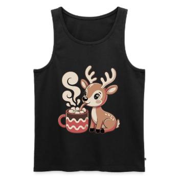 Cuddly deer drinks cocoa - Men's Premium Organic Tank Top - black - Front - Michal (187cm)