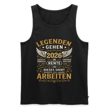 Pension 2026, legend at work - Men's Premium Organic Tank Top - black - Front - AI Model Male 178 light (178cm)