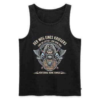 Viking Warrior Saying "The Way of a Warrior" - Men's Premium Organic Tank Top - black - Front - AI Model Male 178 light (178cm)